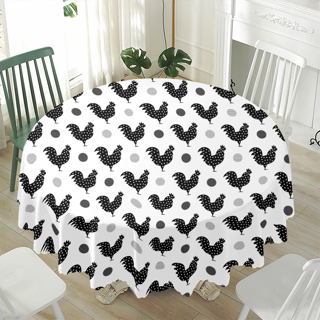 Polka Dot Rooster Pattern Print Waterproof Round Tablecloth