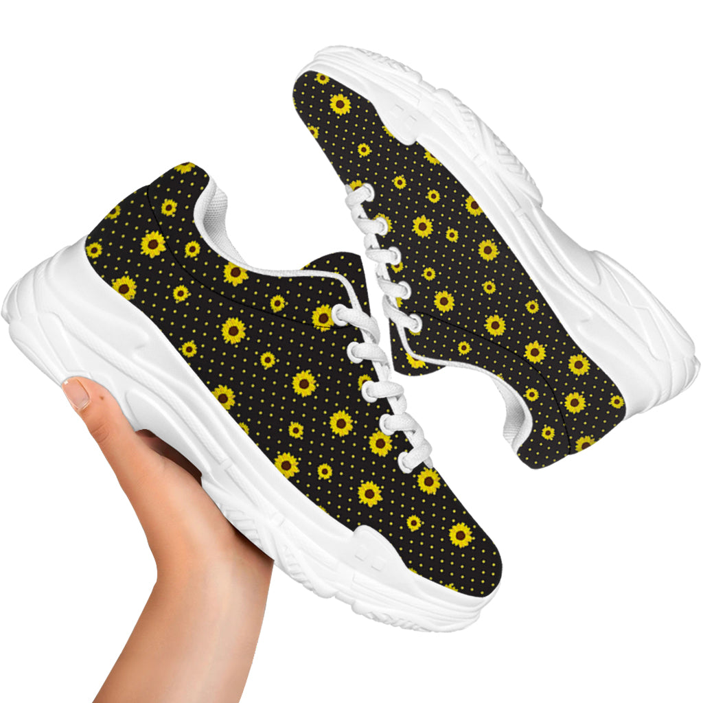Polka Dot Sunflower Pattern Print White Chunky Shoes