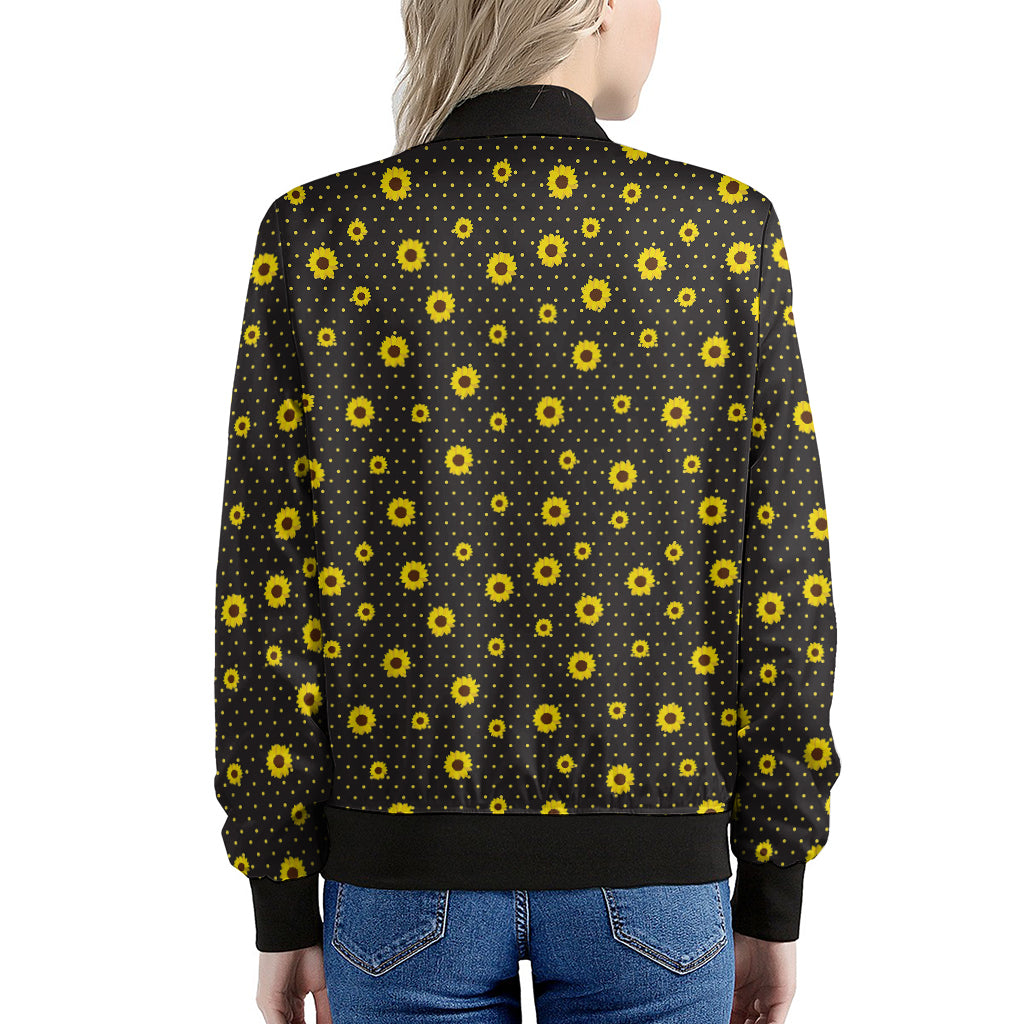 Polka Dot Sunflower Pattern Print Women's Bomber Jacket