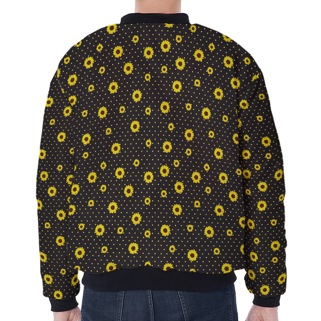 Polka Dot Sunflower Pattern Print Zip Sleeve Bomber Jacket