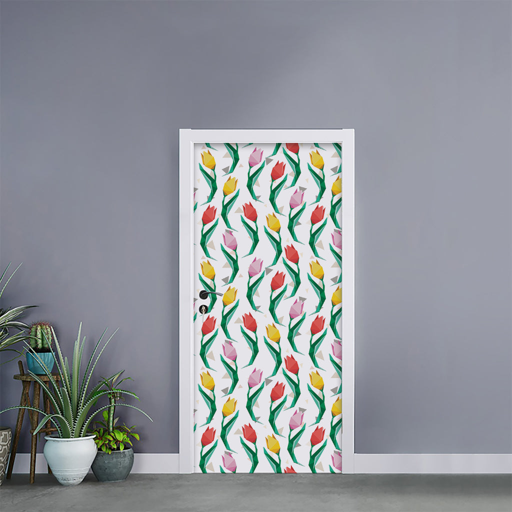 Polygon Tulip Pattern Print Door Sticker