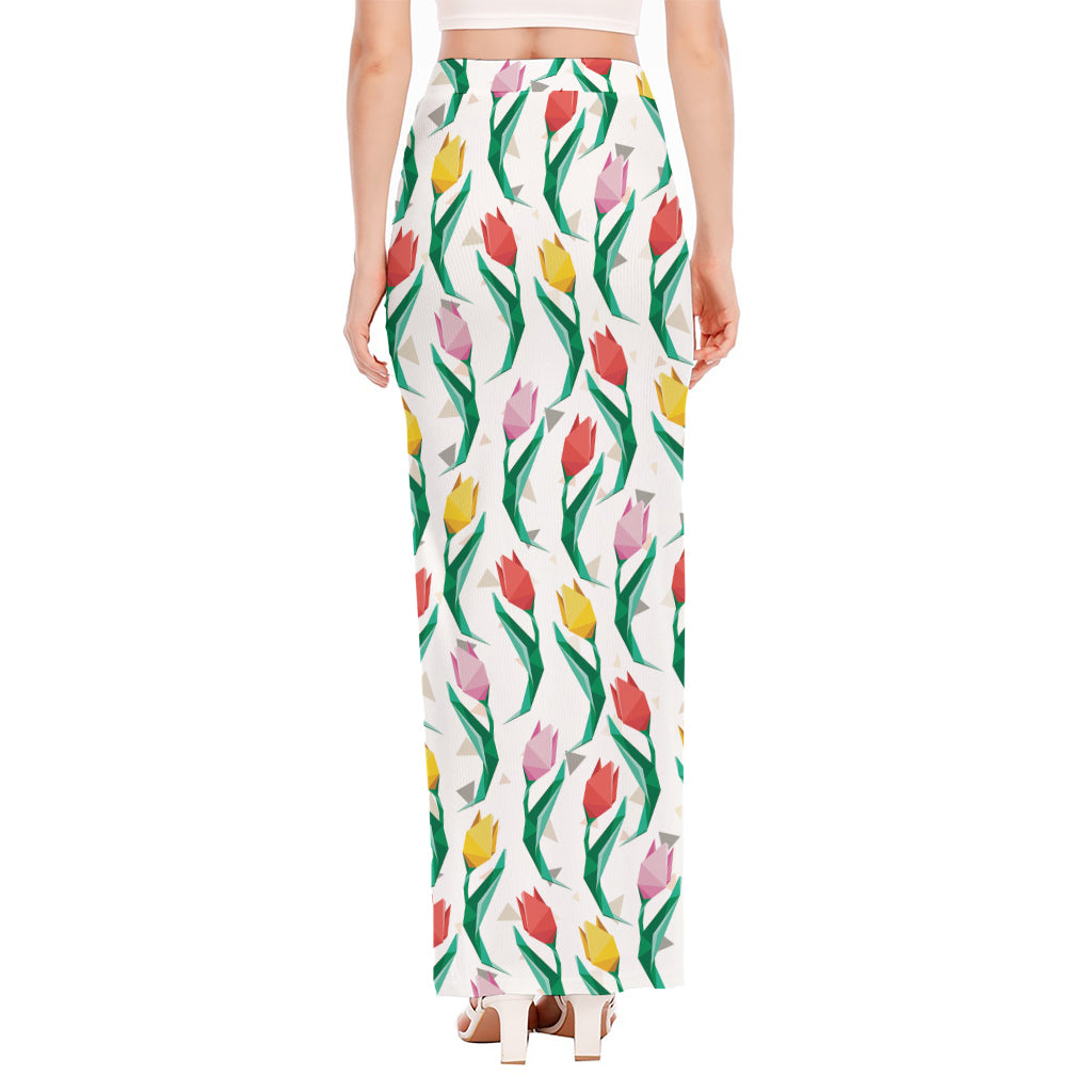 Polygon Tulip Pattern Print High Slit Maxi Skirt