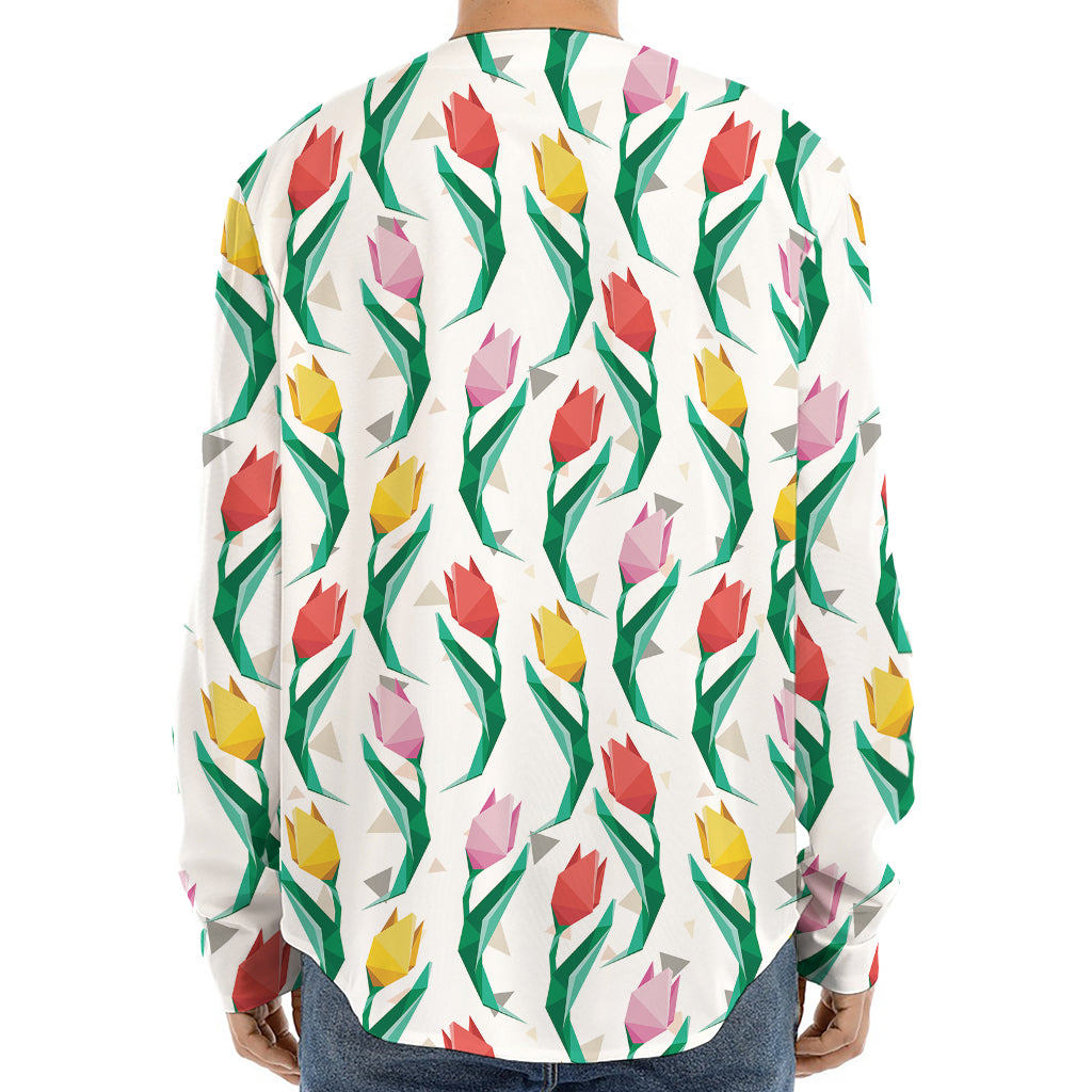 Polygon Tulip Pattern Print Long Sleeve Baseball Jersey
