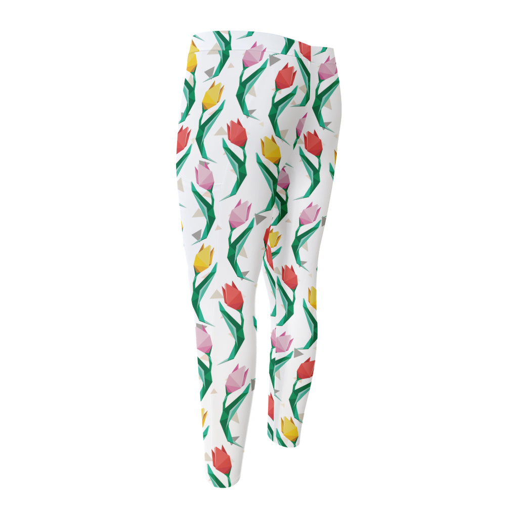 Polygon Tulip Pattern Print Men's Compression Pants