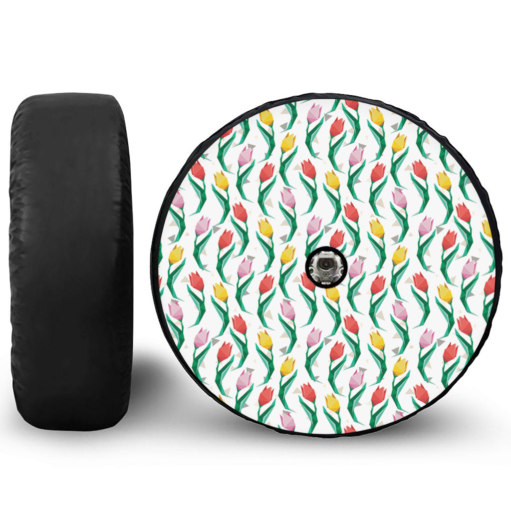 Polygon Tulip Pattern Print Tire Cover With Camera Hole