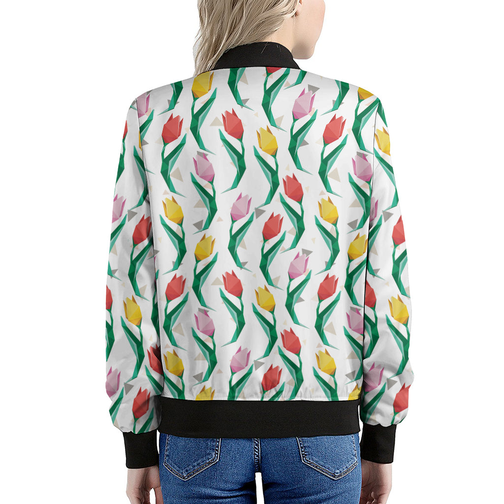 Polygon Tulip Pattern Print Women's Bomber Jacket