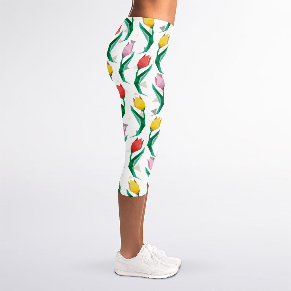 Polygon Tulip Pattern Print Women's Capri Leggings
