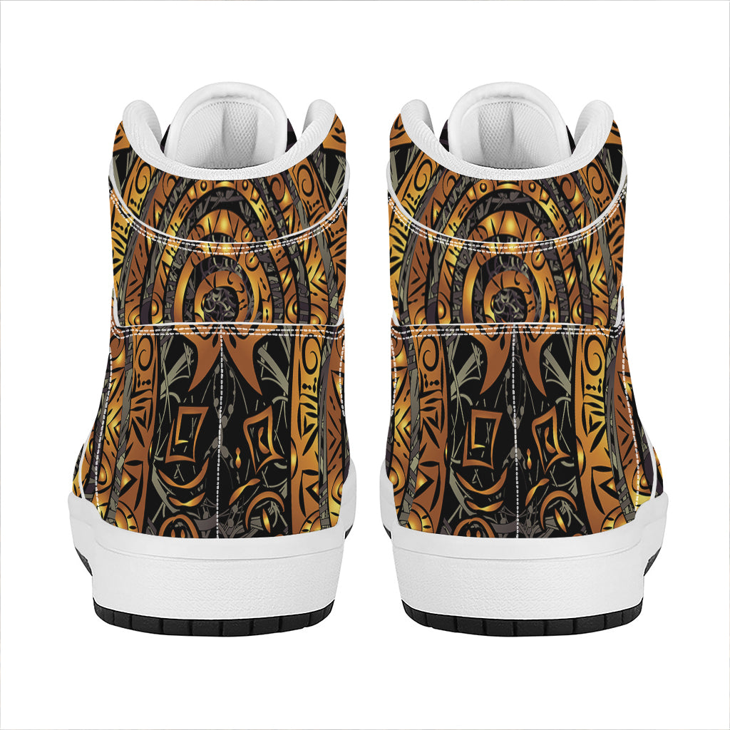 Polynesian Sea Turtle Print High Top Leather Sneakers