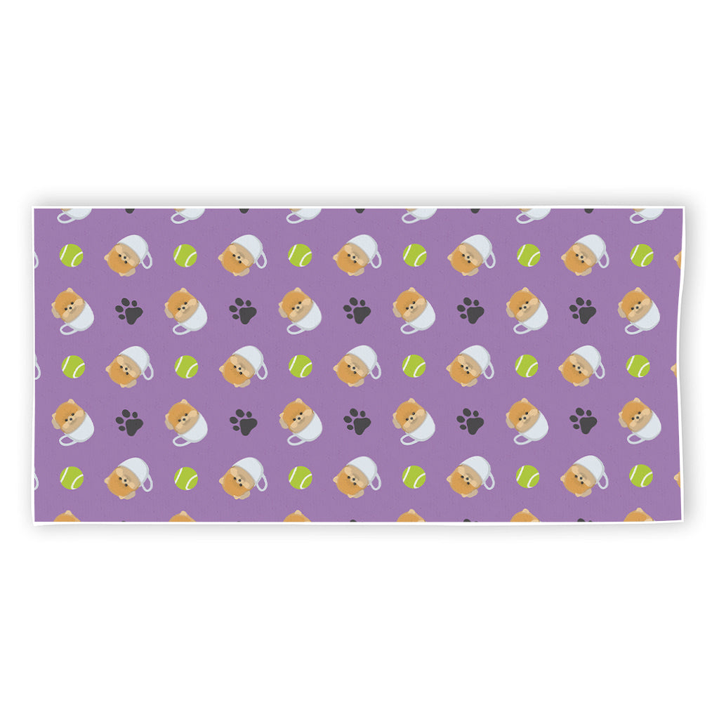 Pomeranian In Tea Cup Pattern Print Beach Towel