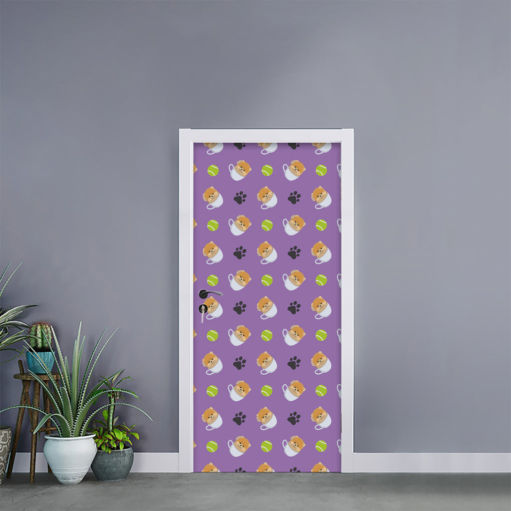 Pomeranian In Tea Cup Pattern Print Door Sticker