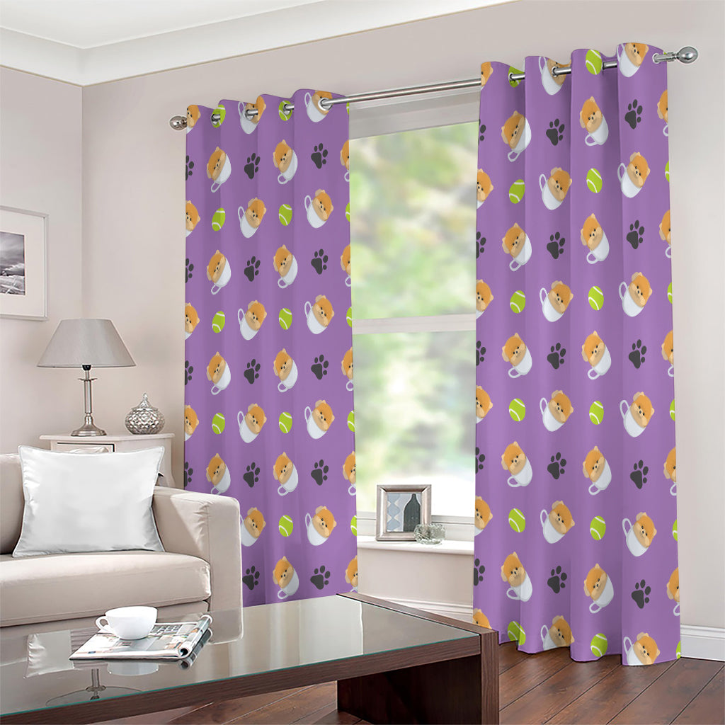 Pomeranian In Tea Cup Pattern Print Extra Wide Grommet Curtains