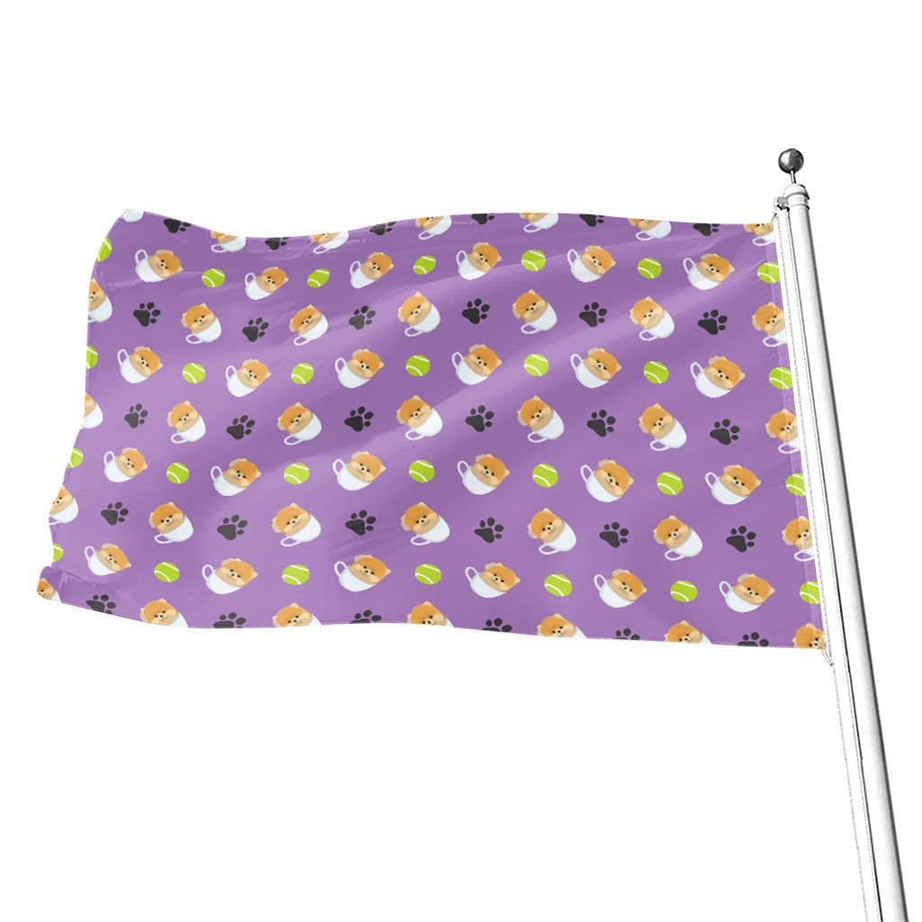 Pomeranian In Tea Cup Pattern Print Flag