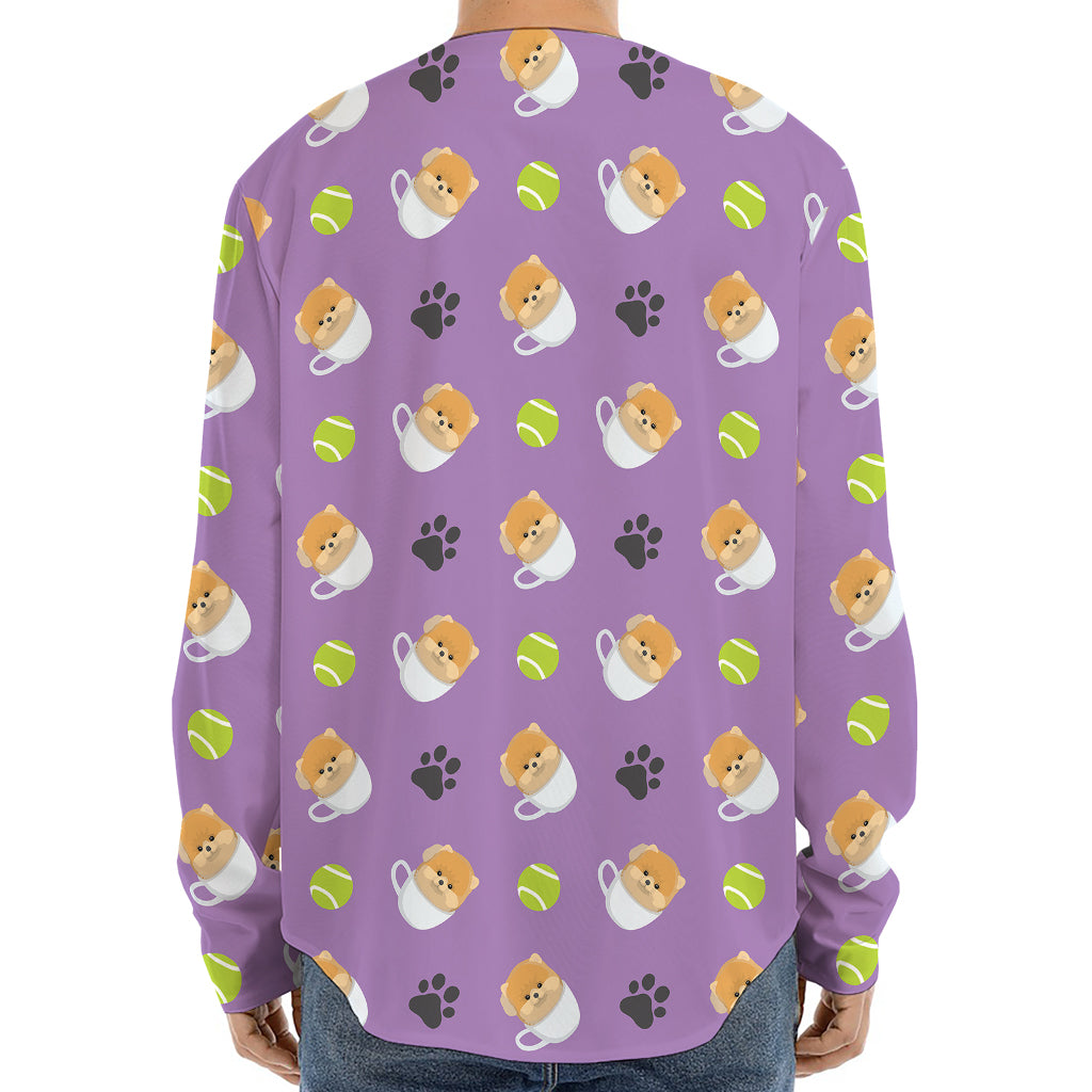 Pomeranian In Tea Cup Pattern Print Long Sleeve Baseball Jersey