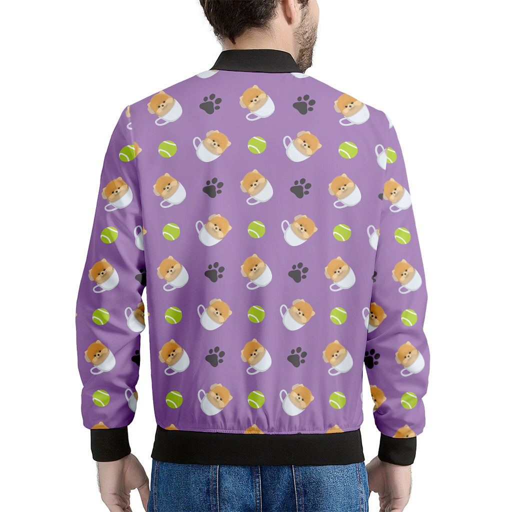 Pomeranian In Tea Cup Pattern Print Men's Bomber Jacket