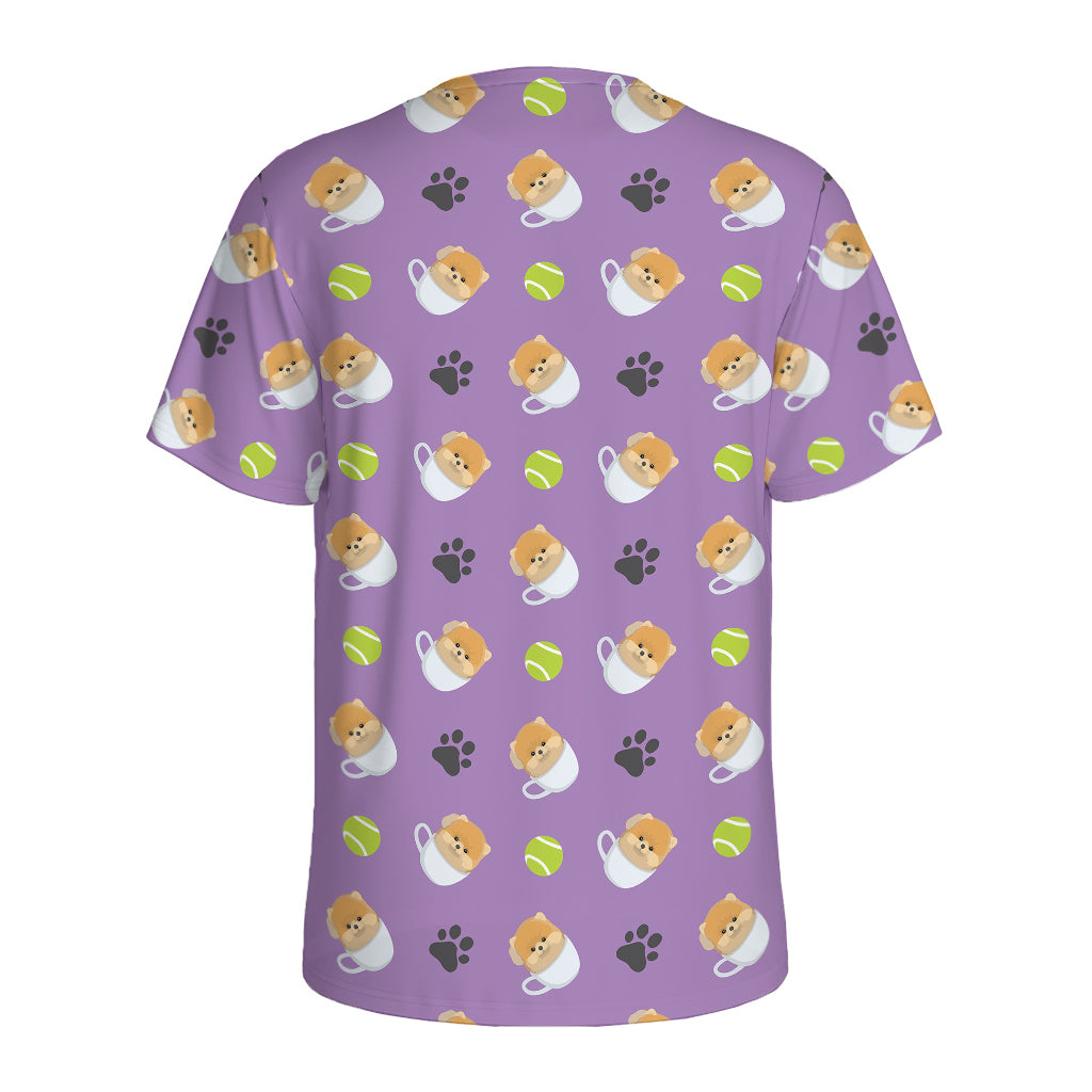 Pomeranian In Tea Cup Pattern Print Men's Sports T-Shirt