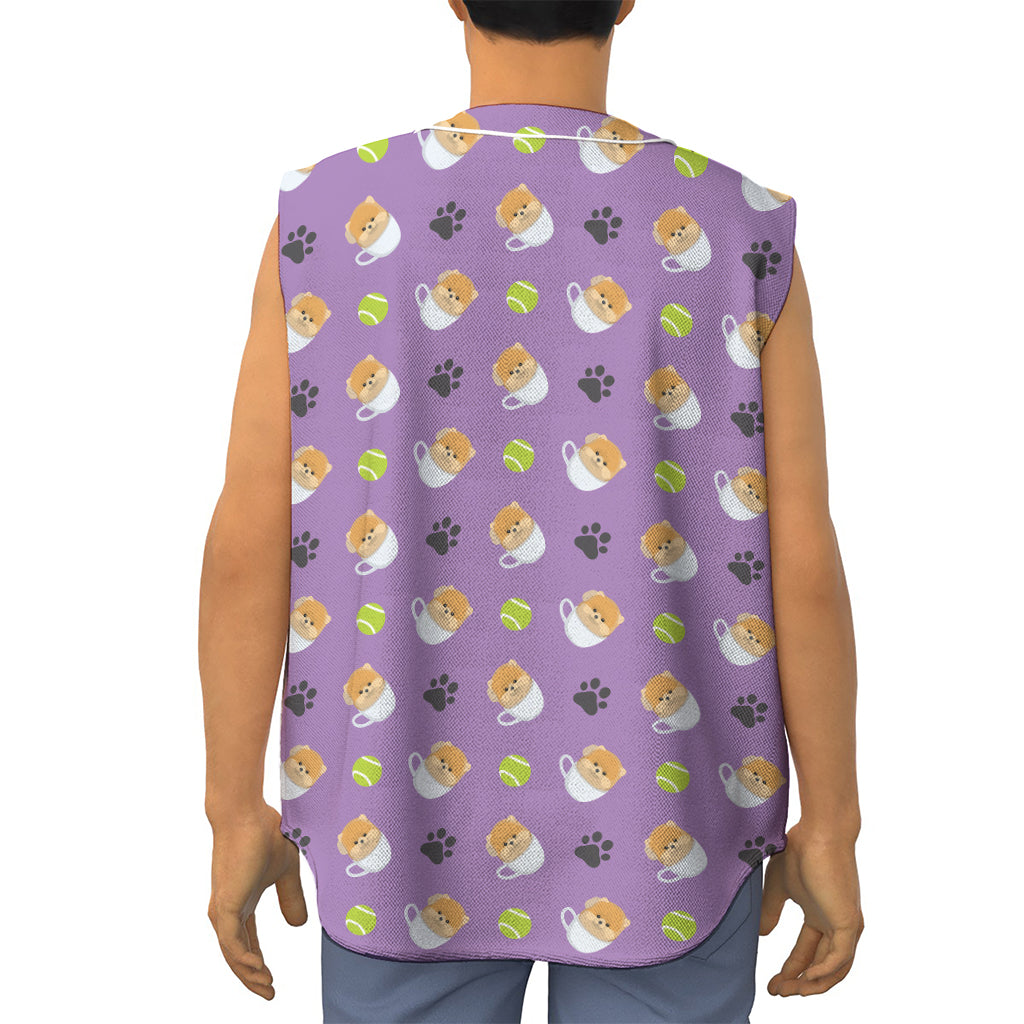 Pomeranian In Tea Cup Pattern Print Sleeveless Baseball Jersey