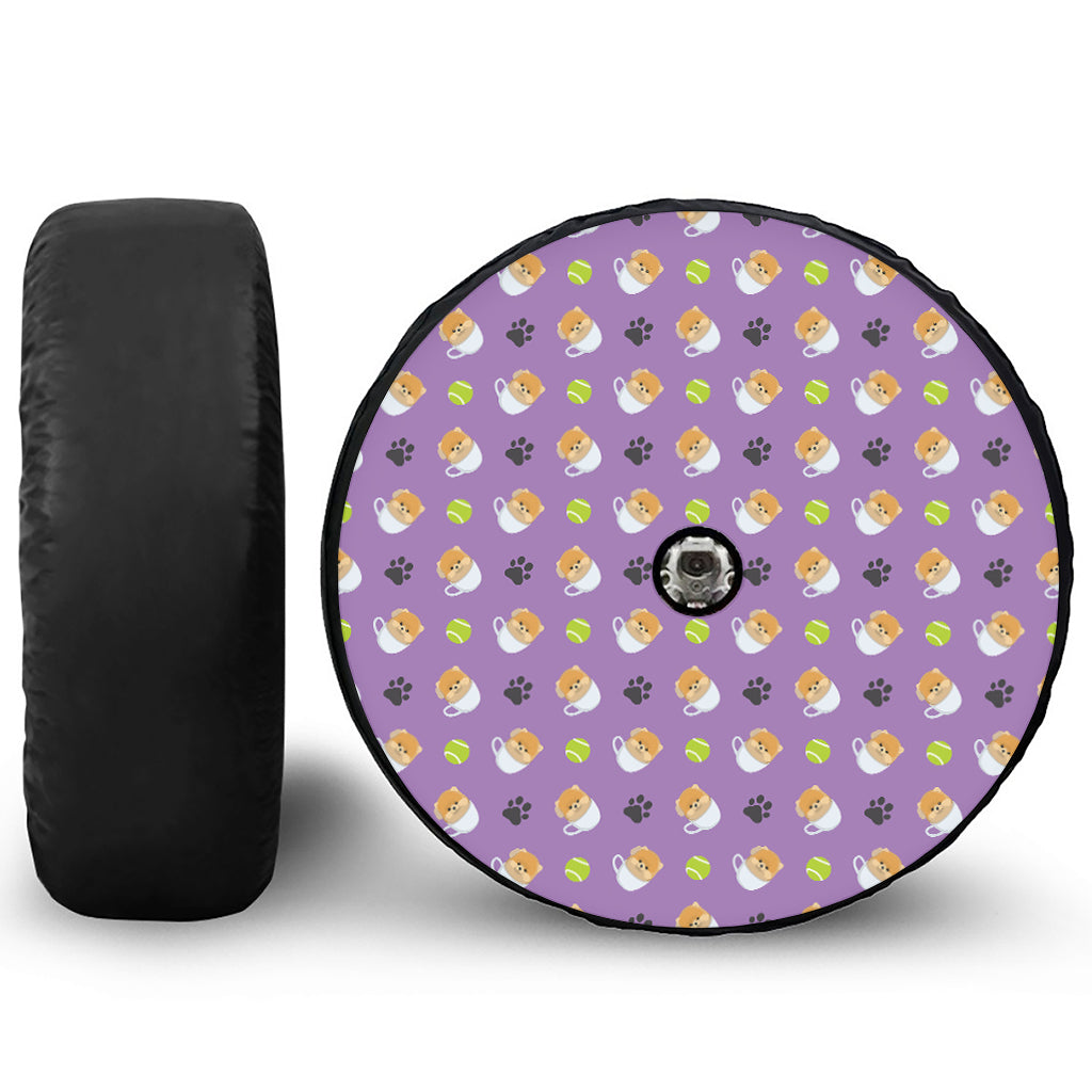 Pomeranian In Tea Cup Pattern Print Tire Cover With Camera Hole