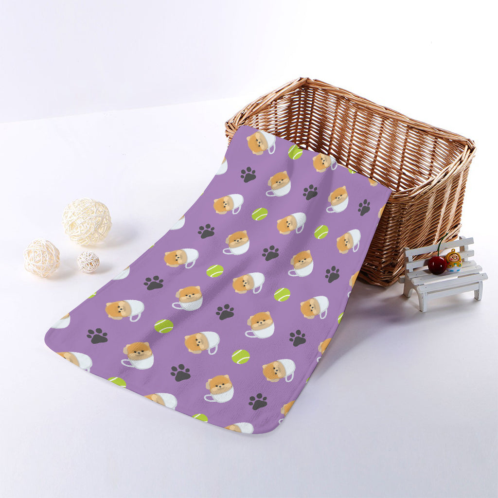 Pomeranian In Tea Cup Pattern Print Towel