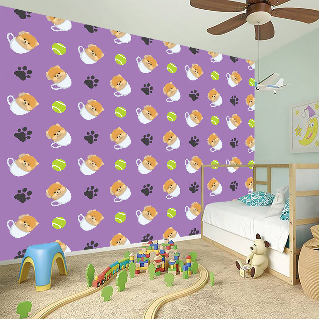 Pomeranian In Tea Cup Pattern Print Wall Sticker