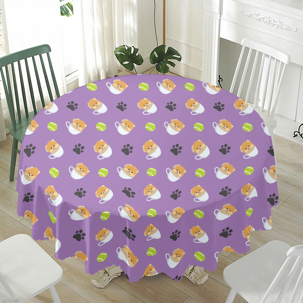 Pomeranian In Tea Cup Pattern Print Waterproof Round Tablecloth