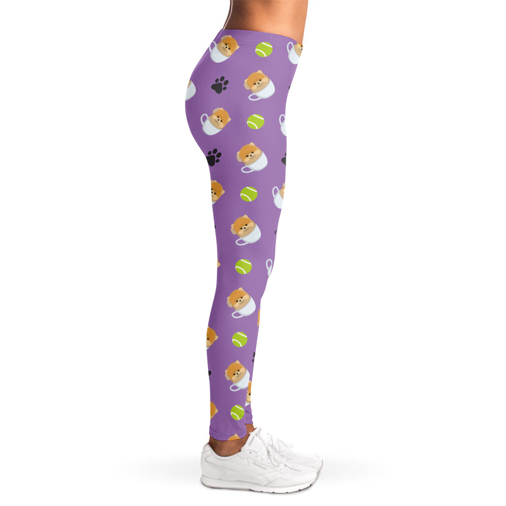 Pomeranian In Tea Cup Pattern Print Women's Leggings