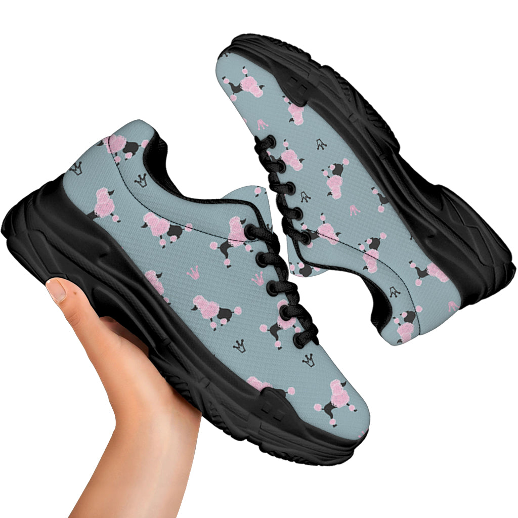 Poodle And Crown Pattern Print Black Chunky Shoes