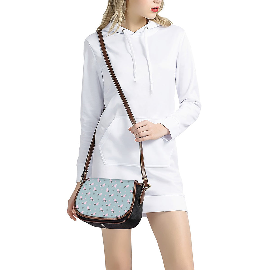 Poodle And Crown Pattern Print Saddle Bag