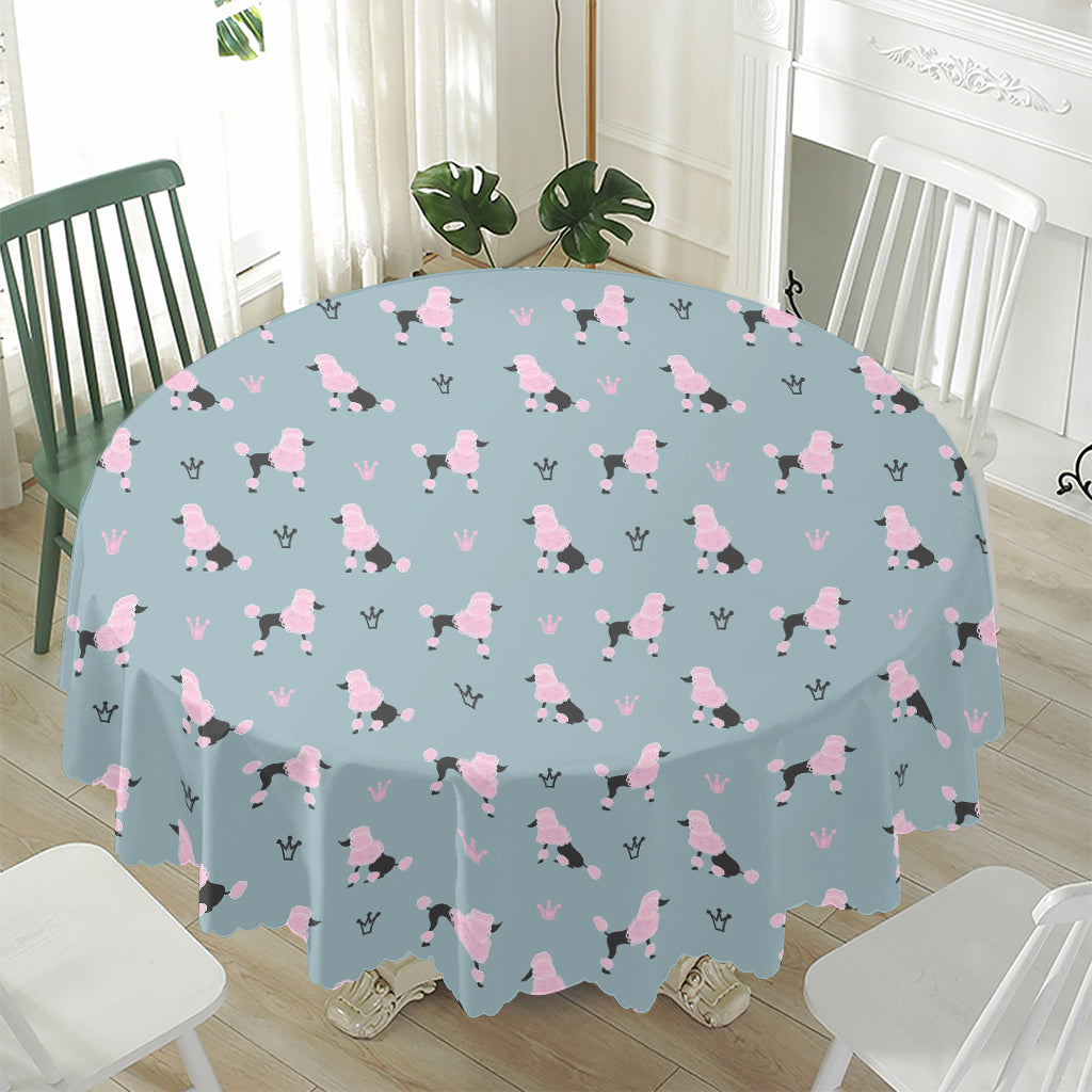 Poodle And Crown Pattern Print Waterproof Round Tablecloth
