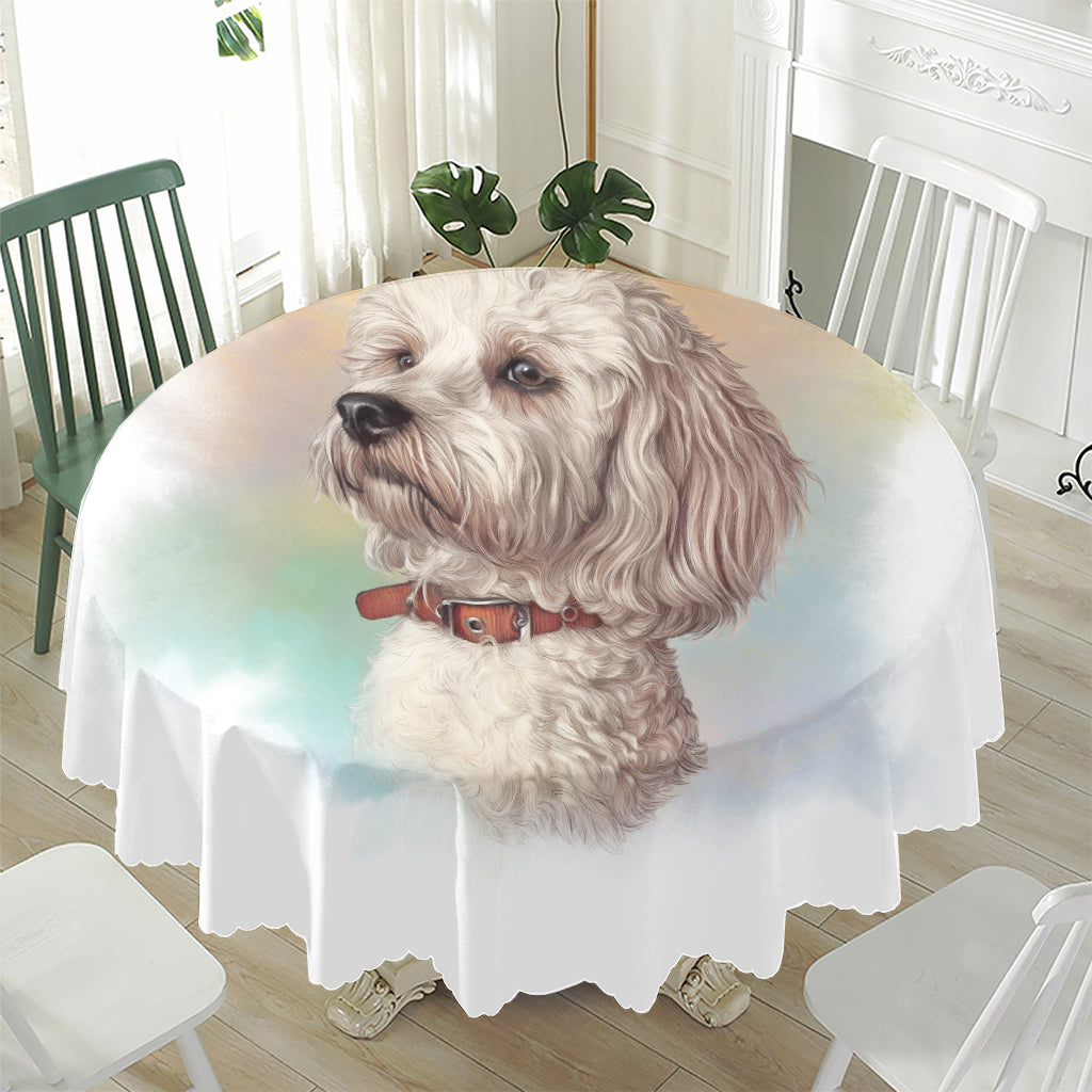 Poodle Portrait Print Waterproof Round Tablecloth