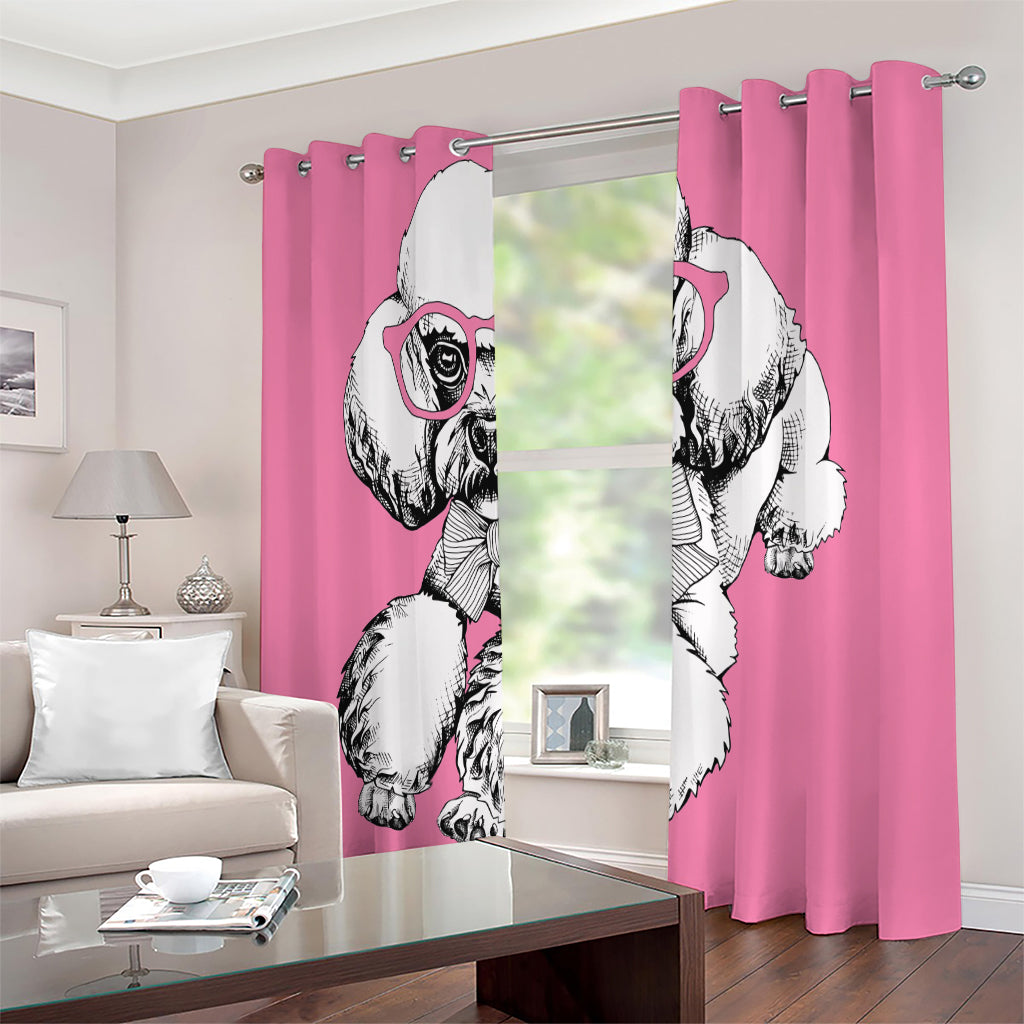 Poodle With Glasses Print Extra Wide Grommet Curtains