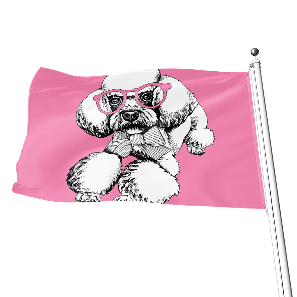 Poodle With Glasses Print Flag