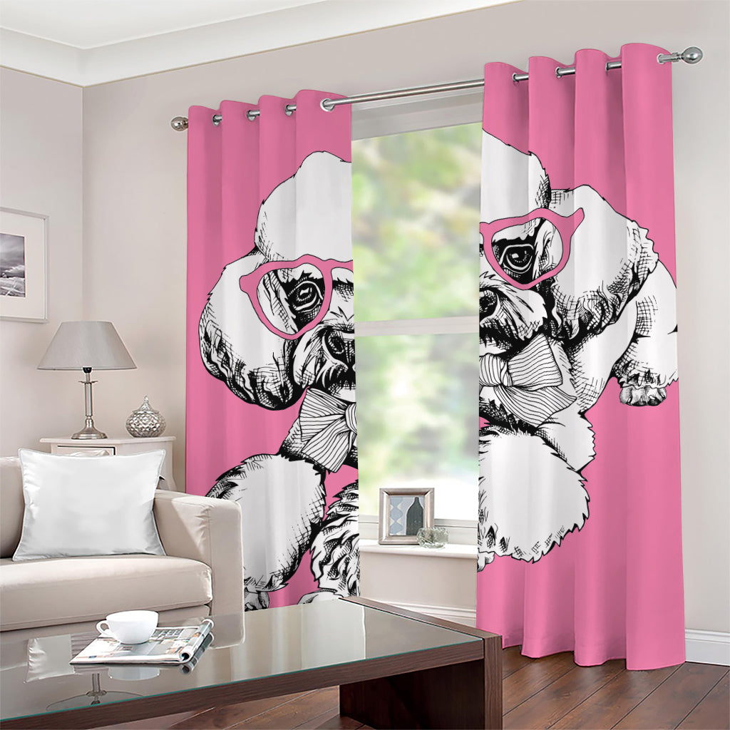 Poodle With Glasses Print Grommet Curtains
