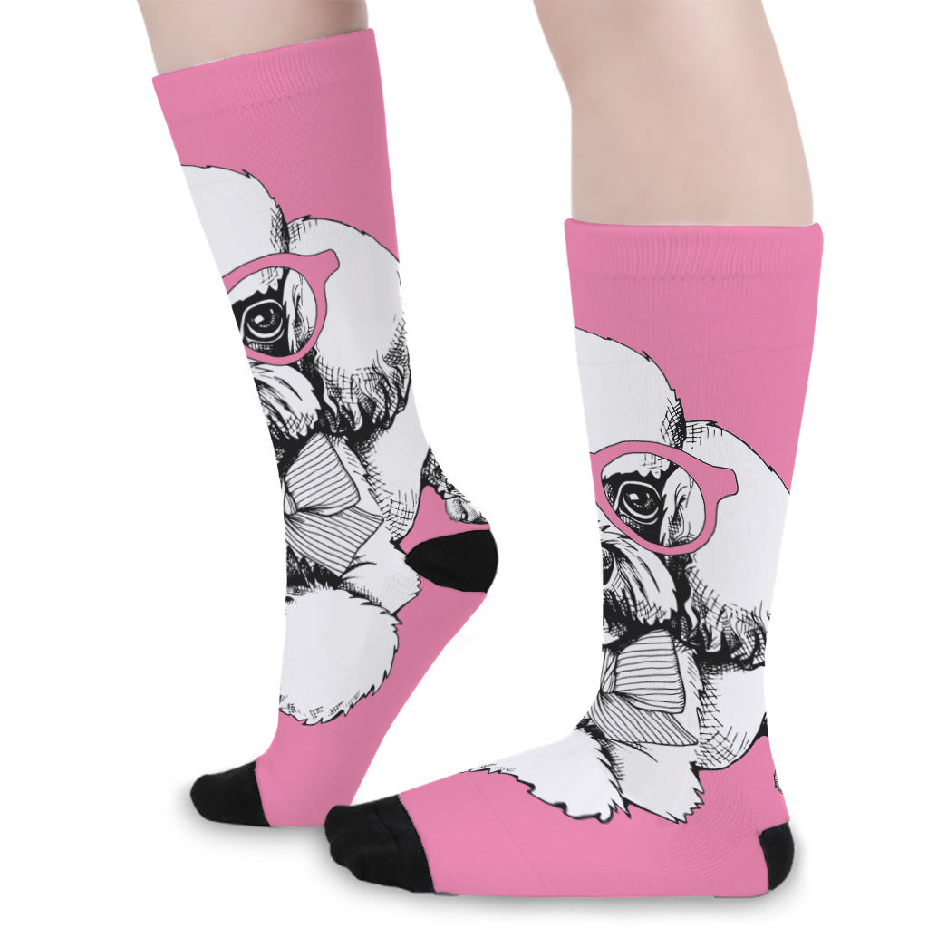 Poodle With Glasses Print Long Socks