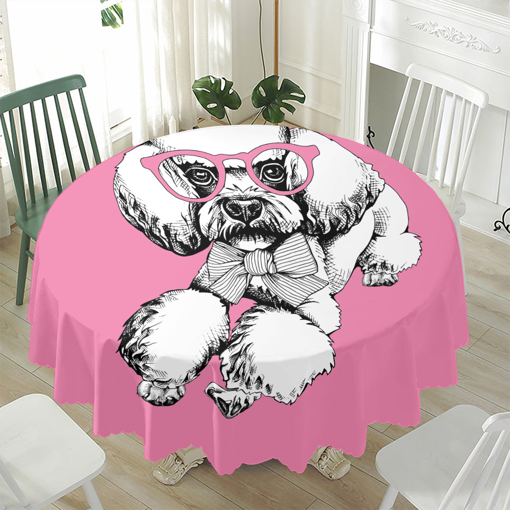 Poodle With Glasses Print Waterproof Round Tablecloth