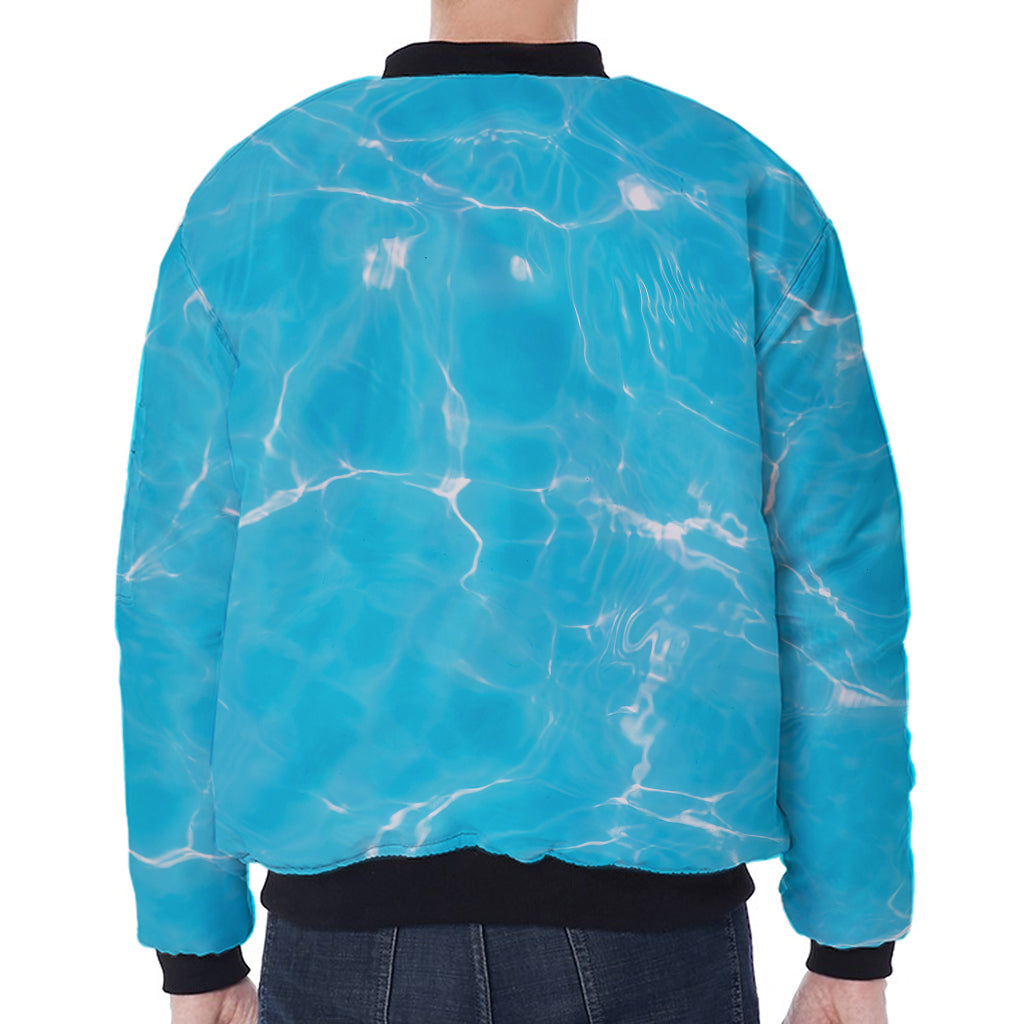 Pool Water Surface Print Zip Sleeve Bomber Jacket
