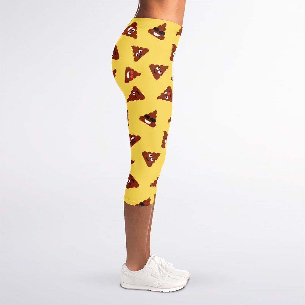 Poop Emoji Pattern Print Women's Capri Leggings