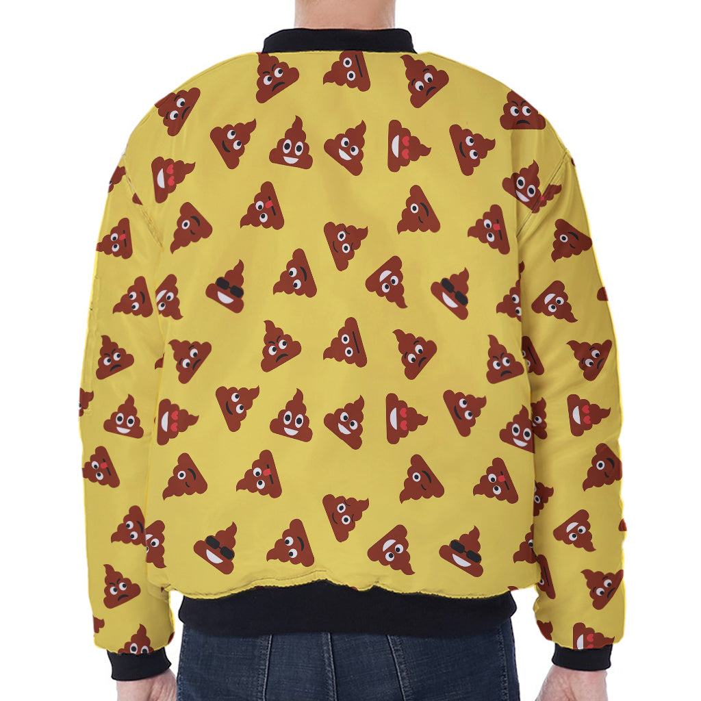 Poop Emoji Pattern Print Zip Sleeve Bomber Jacket