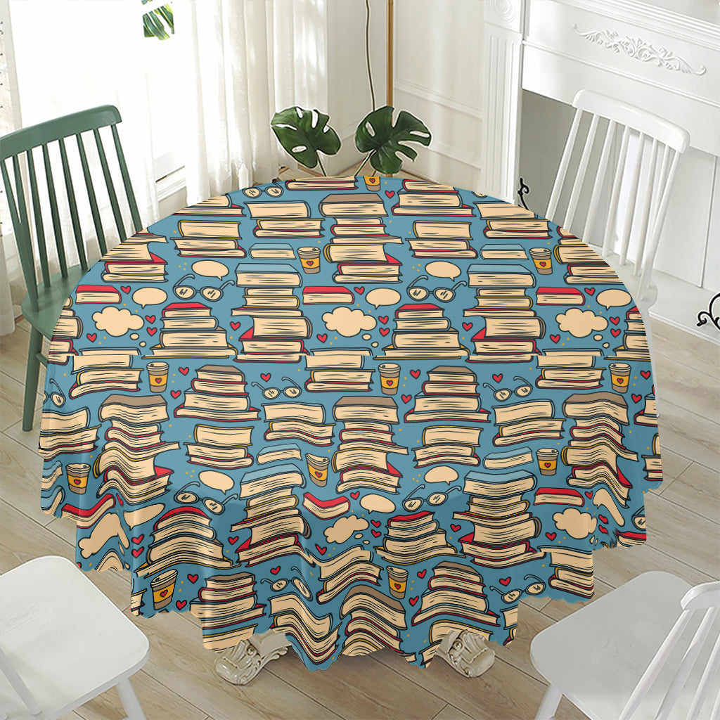 Pop Art Books Pattern Print Waterproof Round Tablecloth