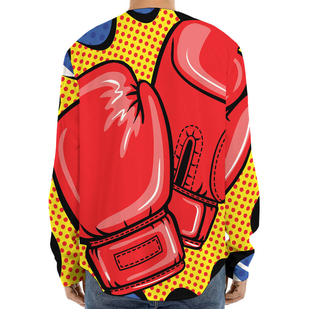 Pop Art Boxing Gloves Print Long Sleeve Baseball Jersey