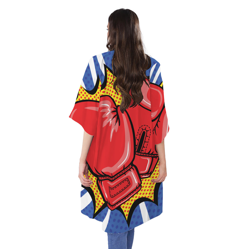 Pop Art Boxing Gloves Print Open Front Beach Cover Up