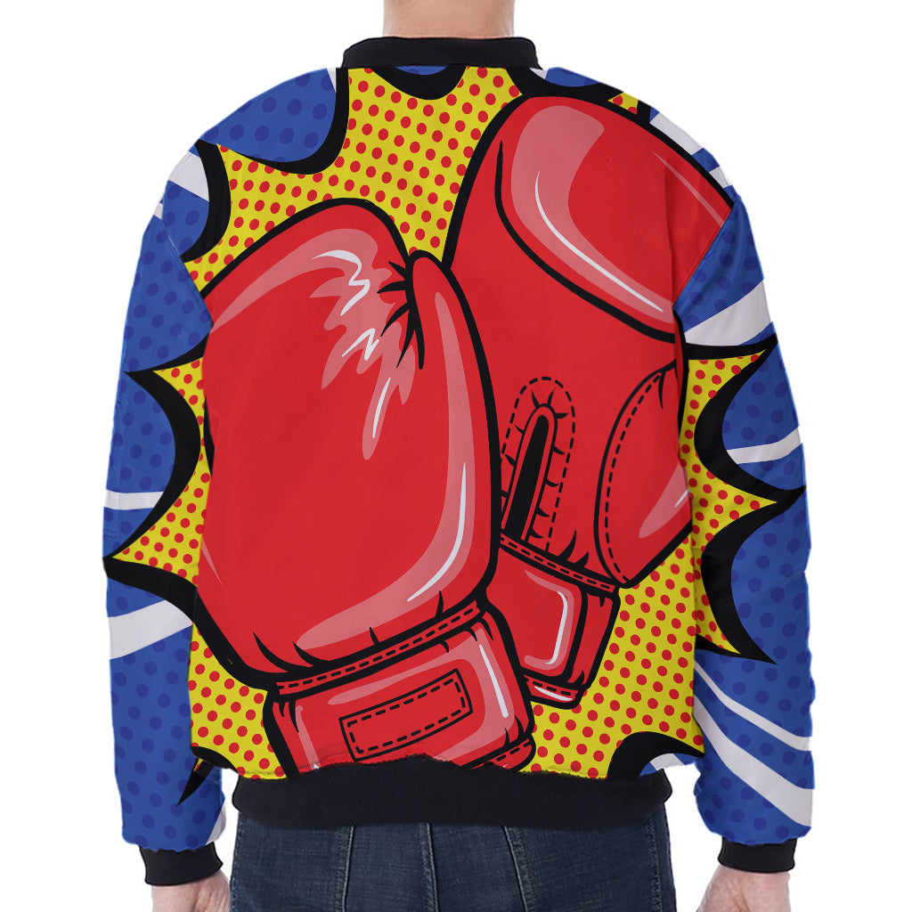 Pop Art Boxing Gloves Print Zip Sleeve Bomber Jacket