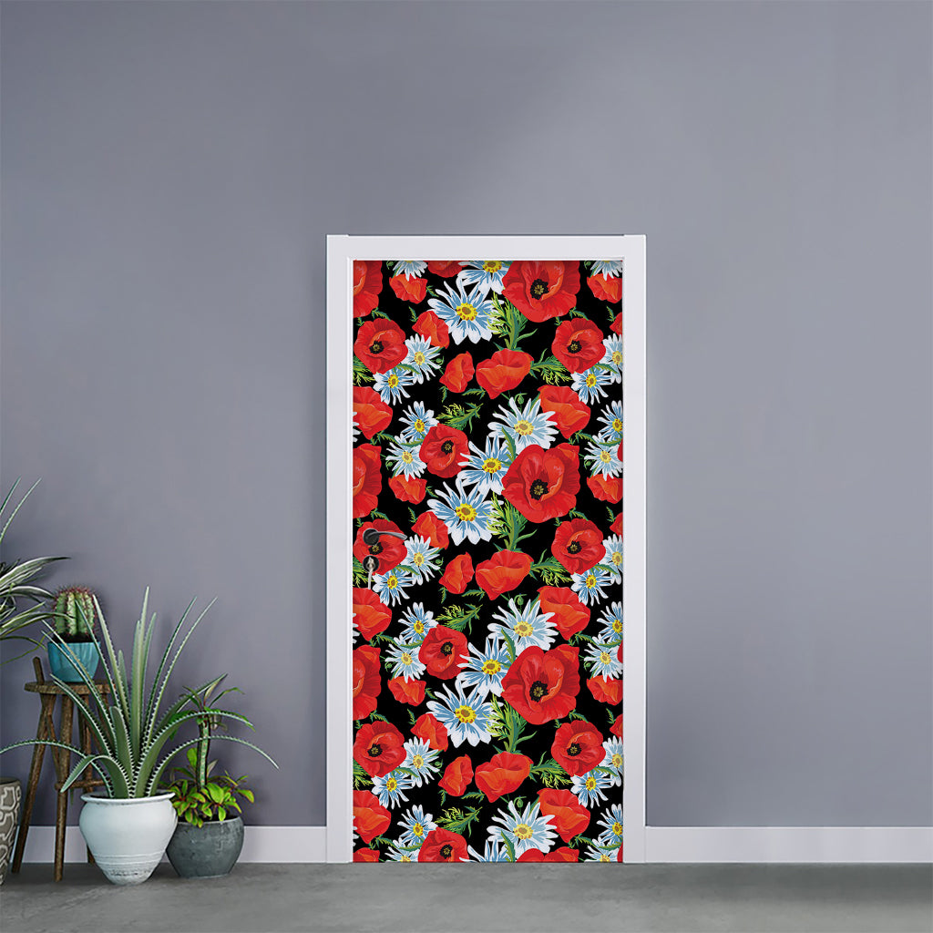 Poppy And Chamomile Pattern Print Door Sticker