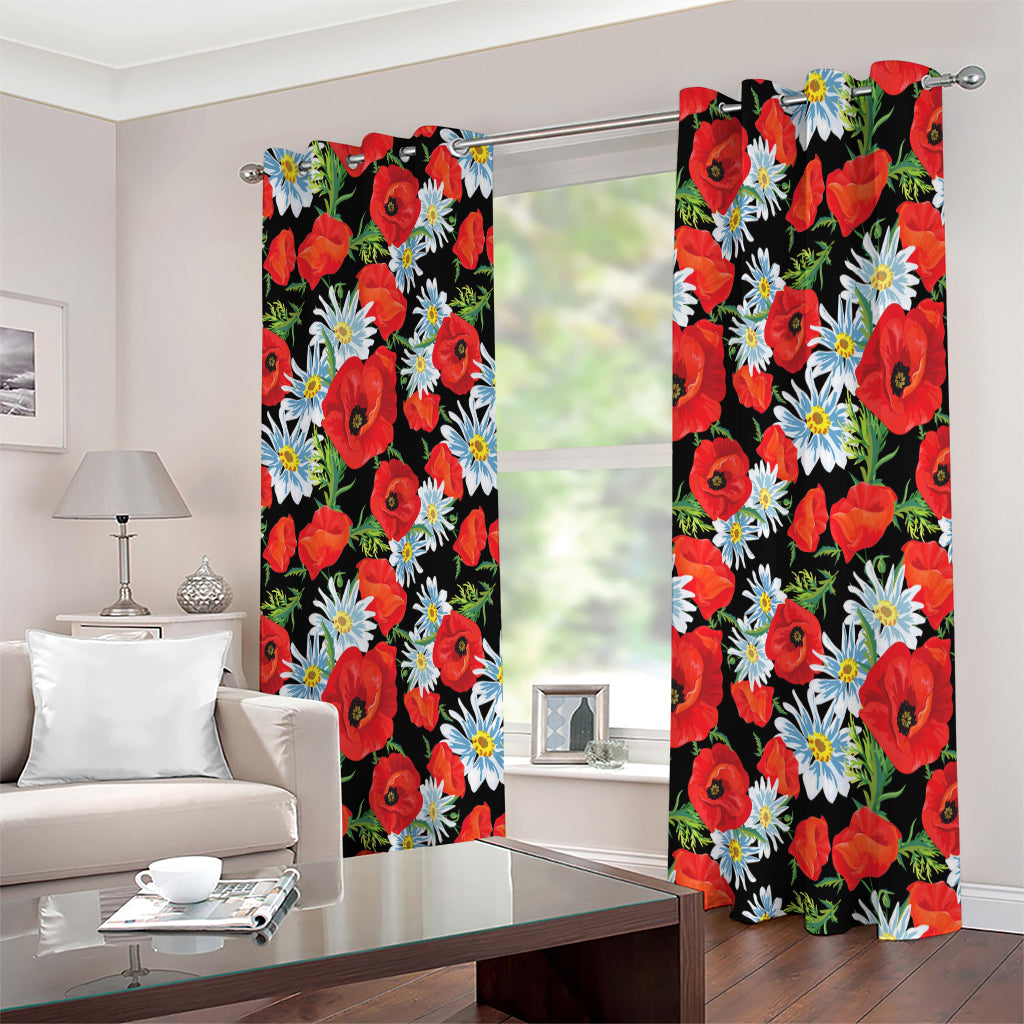 Poppy And Chamomile Pattern Print Extra Wide Grommet Curtains