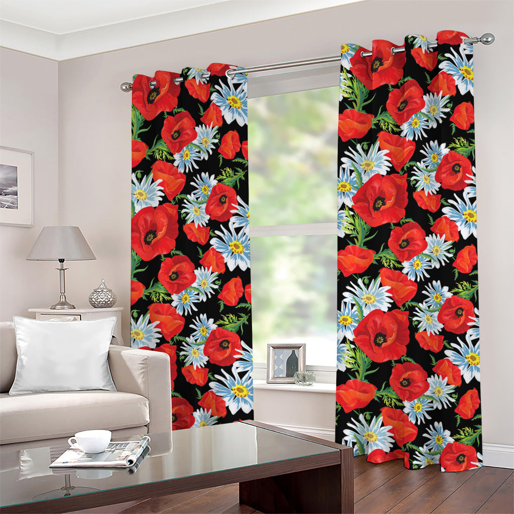 Poppy And Chamomile Pattern Print Grommet Curtains