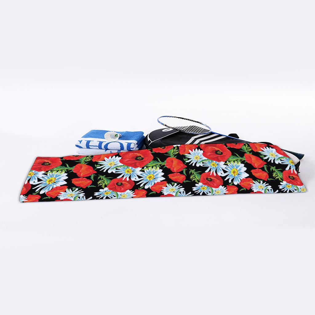 Poppy And Chamomile Pattern Print Sports Towel