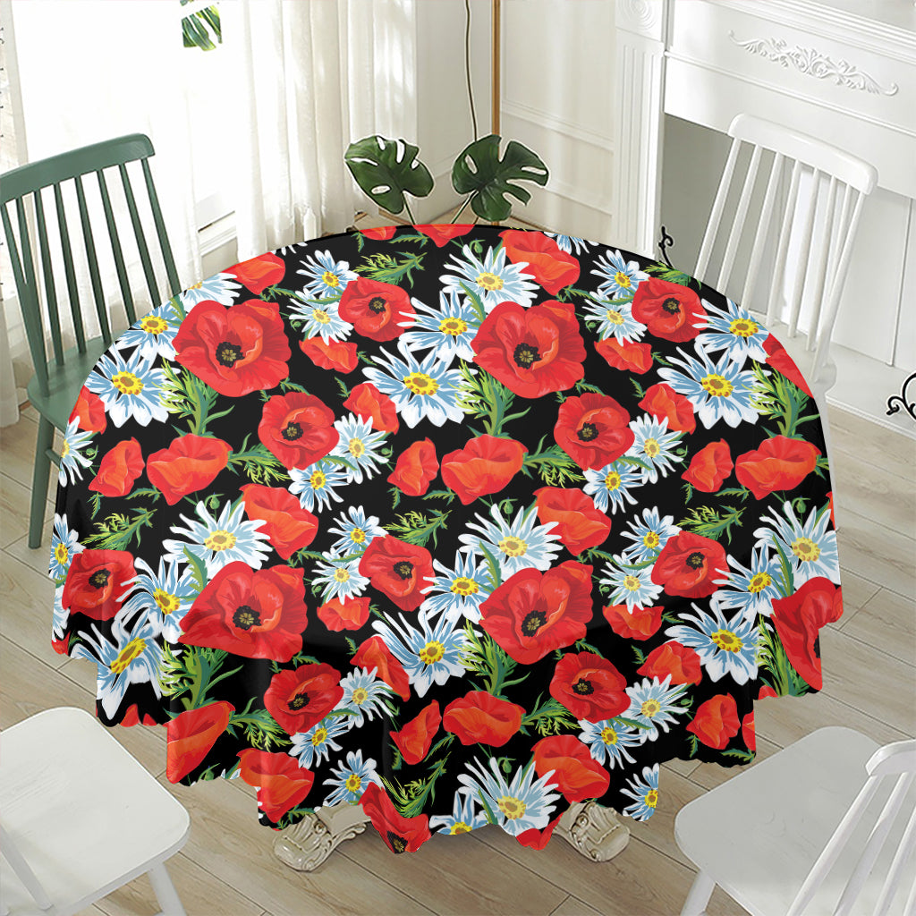Poppy And Chamomile Pattern Print Waterproof Round Tablecloth