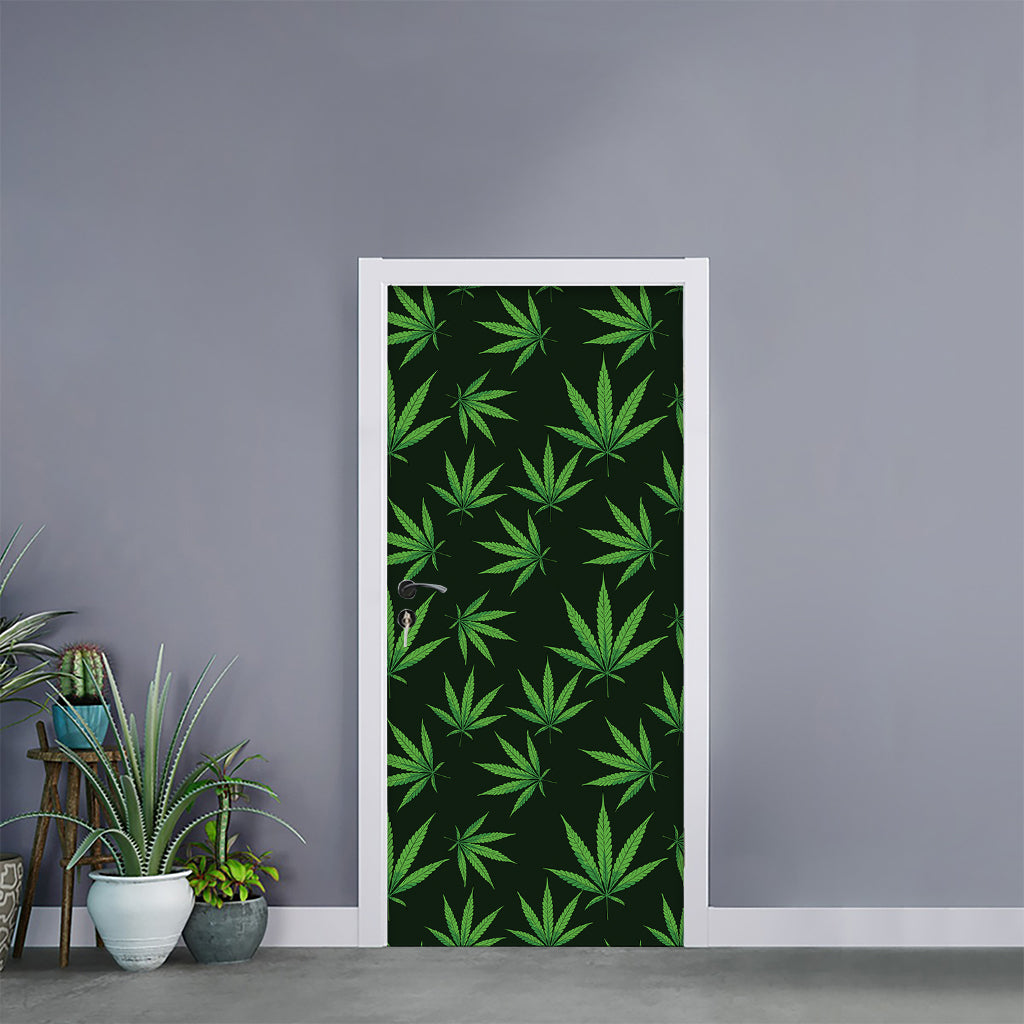 Pot Leaf Pattern Print Door Sticker