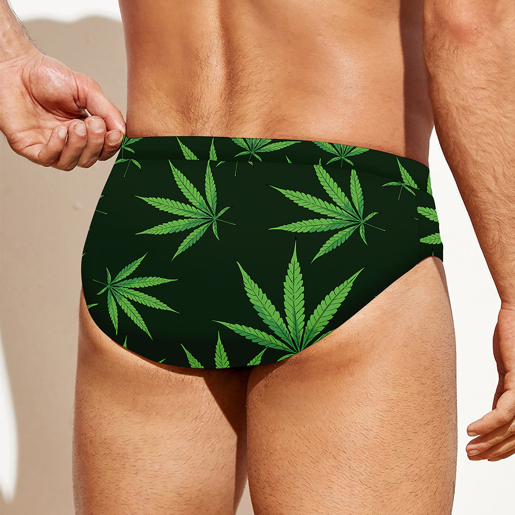 Pot Leaf Pattern Print Men's Swim Briefs