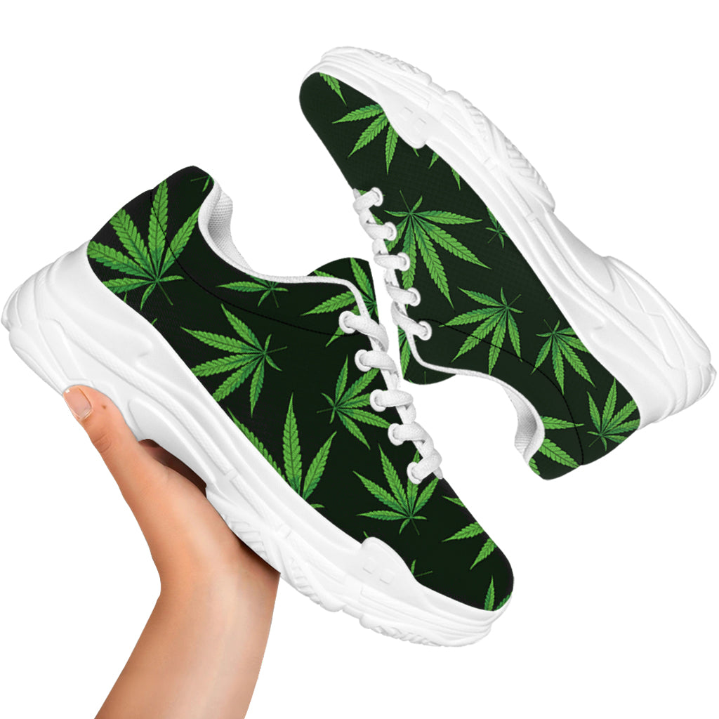 Pot Leaf Pattern Print White Chunky Shoes