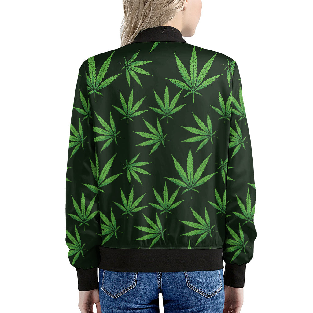 Pot Leaf Pattern Print Women's Bomber Jacket